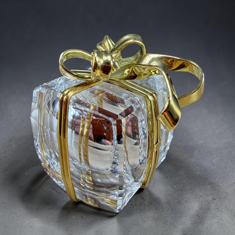 Swarovski Crystal Secrets Gift Box‎ Travel Clock Metal Gold Tone Bow AS IS